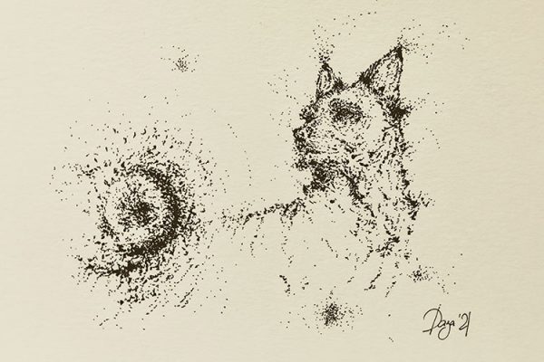 dubujos-de-perro-a-tinta dibujo de un perro a tinta negra sobre papel amarillo